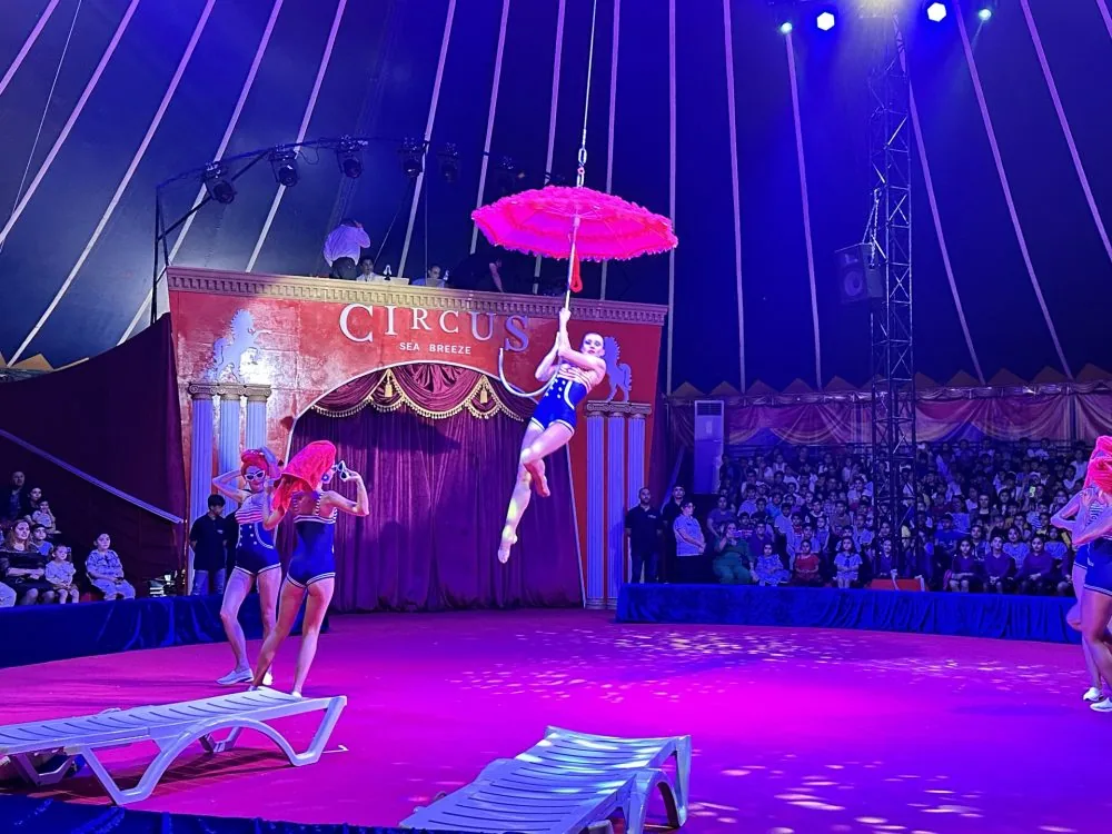 An act with an umbrella under the dome